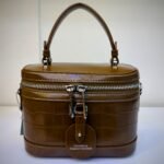 Chrisbella Sophisticated Brown Croc-Embossed Top-Handle Vanity Handbag