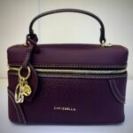 Chrisbella Elegant Purple Monogram Top-Handle Vanity Bag with Gold Charms