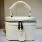 Chrisbella Chic Off-White Croc-Embossed Top-Handle Vanity Handbag
