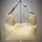 Elegant Quilted Beige Leather Hobo Shoulder Bag