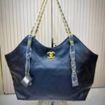 Classic Quilted Black Leather Chain Tote Bag