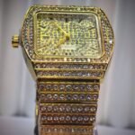 Square Crystal-Embellished Gold-Tone Iced-Out Watch