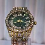 KDW Emerald Green Crystal-Embellished Gold-Tone Watch