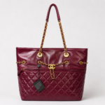 Luxury Quilted Glossy Maroon Shoulder Tote Bag with Gold Chain Accents - Image 3