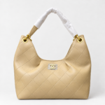 Elegant Quilted Beige Leather Hobo Shoulder Bag - Image 3