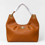 Classic Quilted Caramel Brown Leather Hobo Shoulder Bag - Image 3