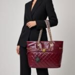 Luxury Quilted Glossy Maroon Shoulder Tote Bag with Gold Chain Accents - Image 2