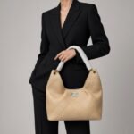 Elegant Quilted Beige Leather Hobo Shoulder Bag - Image 2