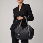 Classic Quilted Black Leather Chain Tote Bag - Image 2