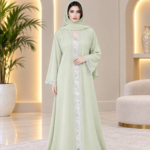 Ambar Elegant Mint Lace-Panel Abaya