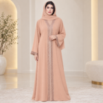Ambar Elegant Peach Lace-Trim Abaya
