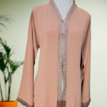 Ambar Elegant Peach Lace-Trim Abaya - Image 2